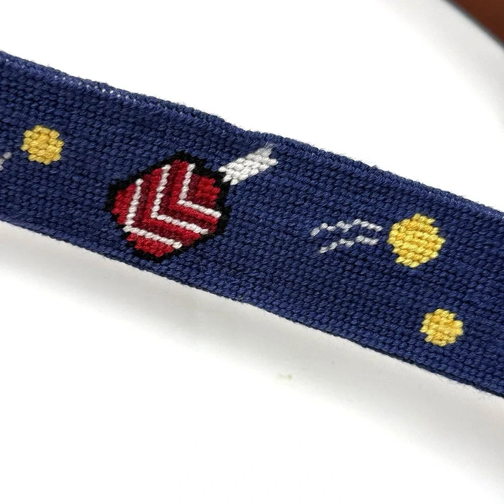 Smathers & Branson Brown Leather Belt Mens 36 Blue Wacky Pickleball Needlepoint